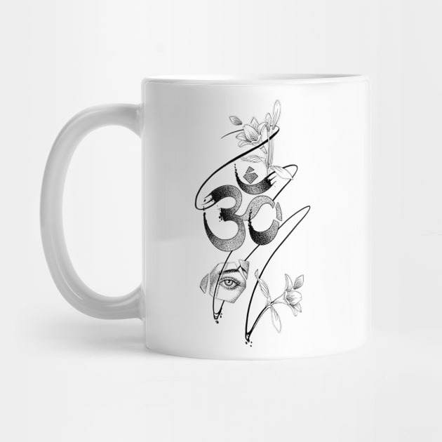 Aum symbol of Hinduism. Om Design, Mystical Sign with Flowers. by ilhnklv